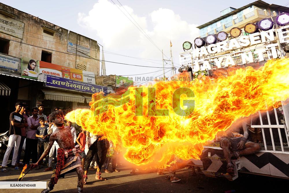 Fire Breather During the Agrasen Jayanti Festival - India