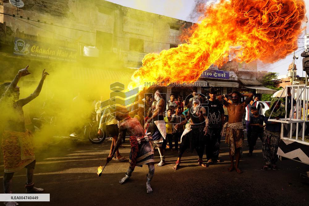 Fire Breather During the Agrasen Jayanti Festival - India