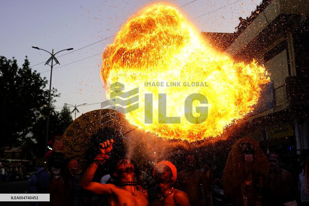 Fire Breather During the Agrasen Jayanti Festival - India
