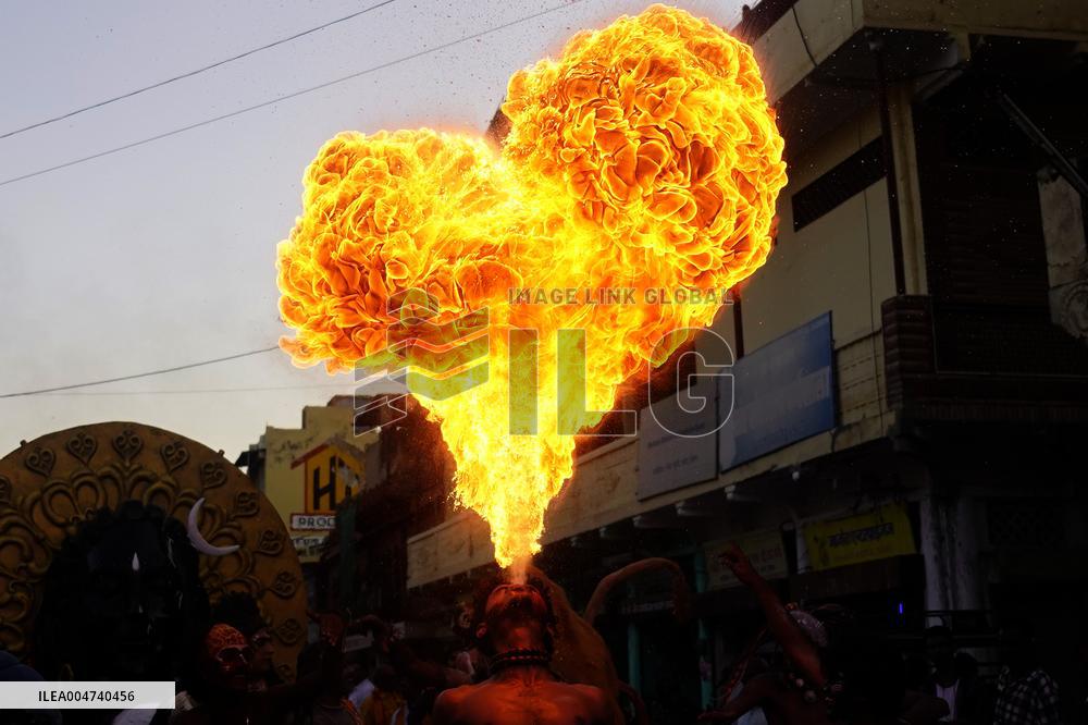 Fire Breather During the Agrasen Jayanti Festival - India