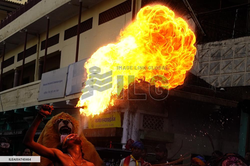 Fire Breather During the Agrasen Jayanti Festival - India