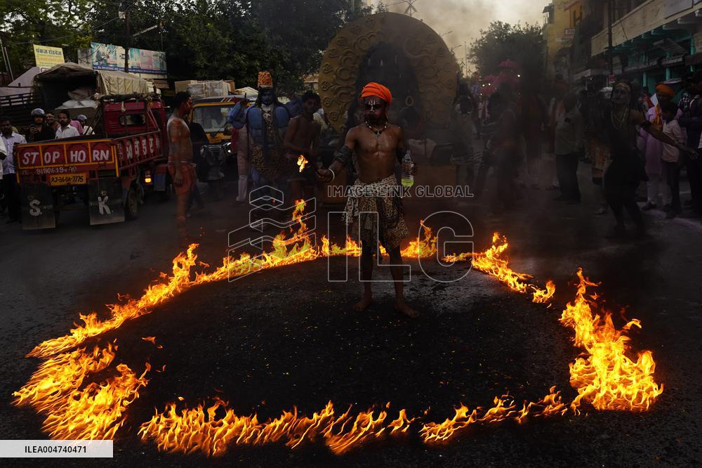 Fire Breather During the Agrasen Jayanti Festival - India