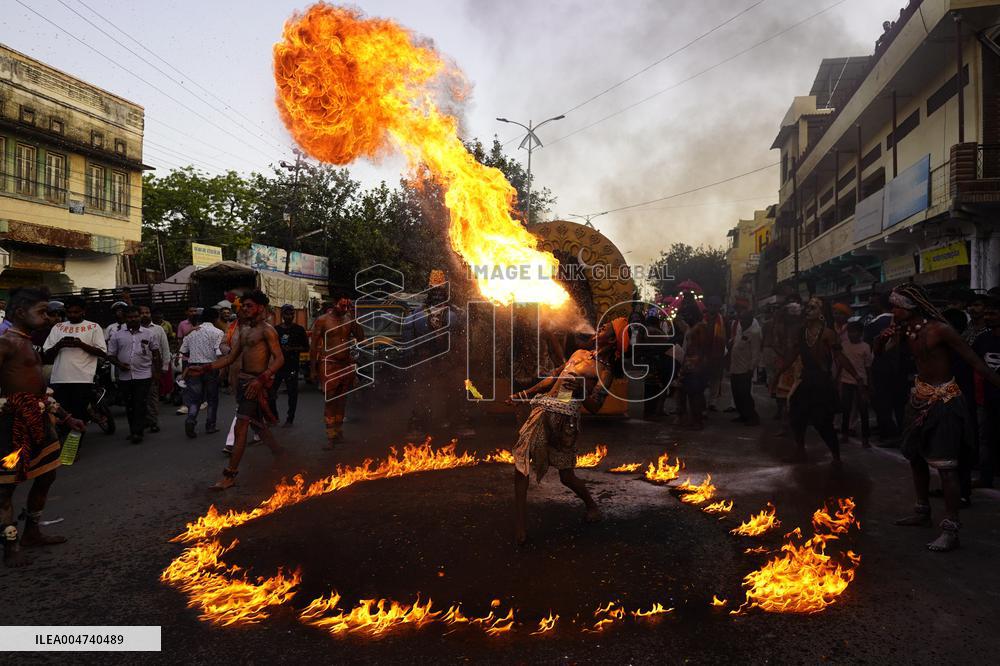 Fire Breather During the Agrasen Jayanti Festival - India
