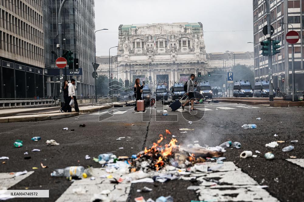 iVolent Clashes During The General Strike for Palestine - Milan