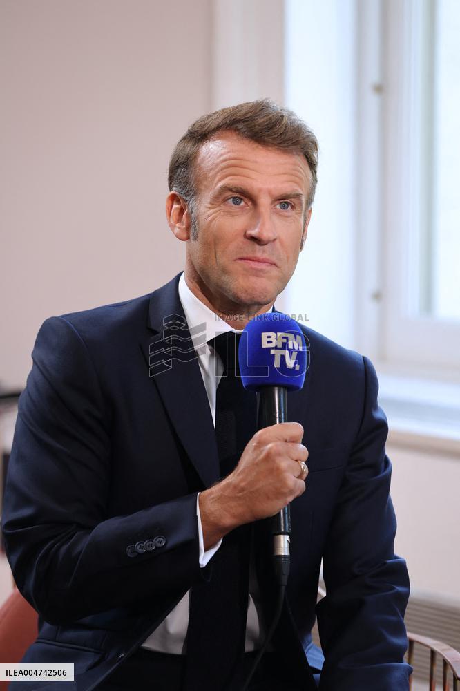 Emmanuel Macron Interviewed On BFMTV - NYC