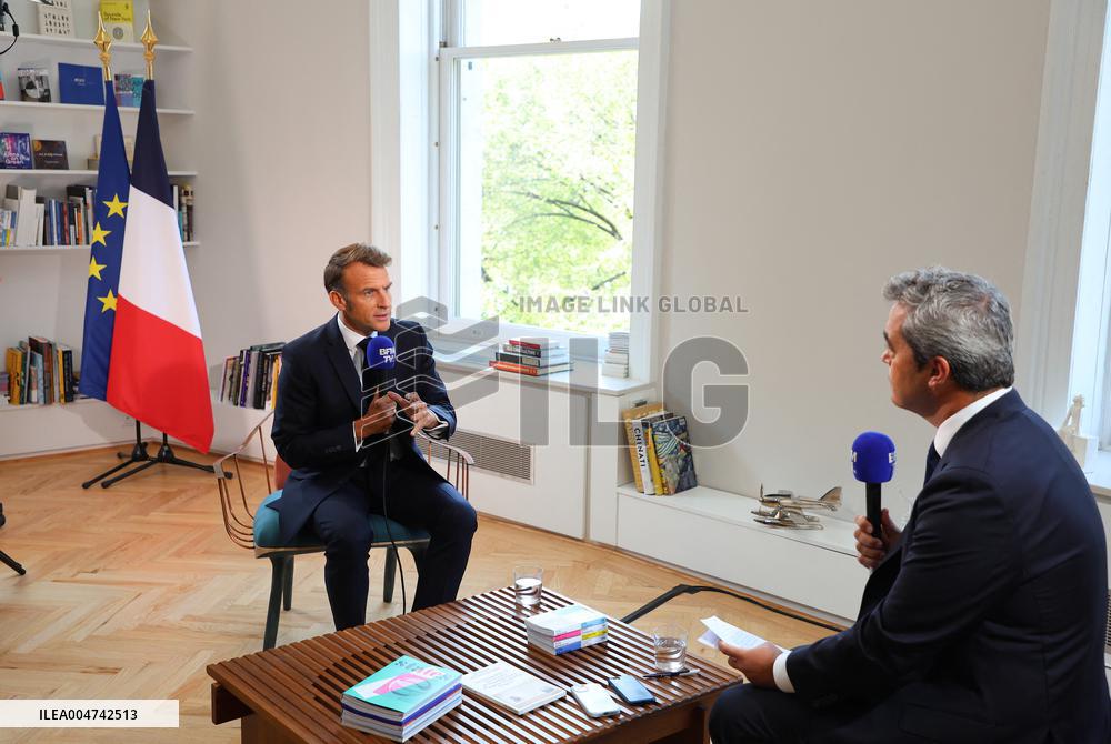 Emmanuel Macron Interviewed On BFMTV - NYC