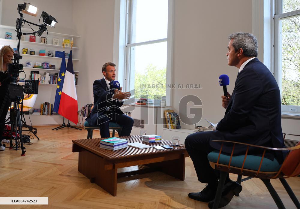 Emmanuel Macron Interviewed On BFMTV - NYC