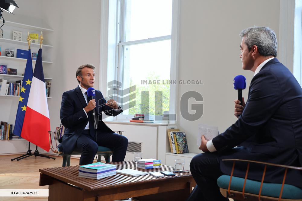 Emmanuel Macron Interviewed On BFMTV - NYC