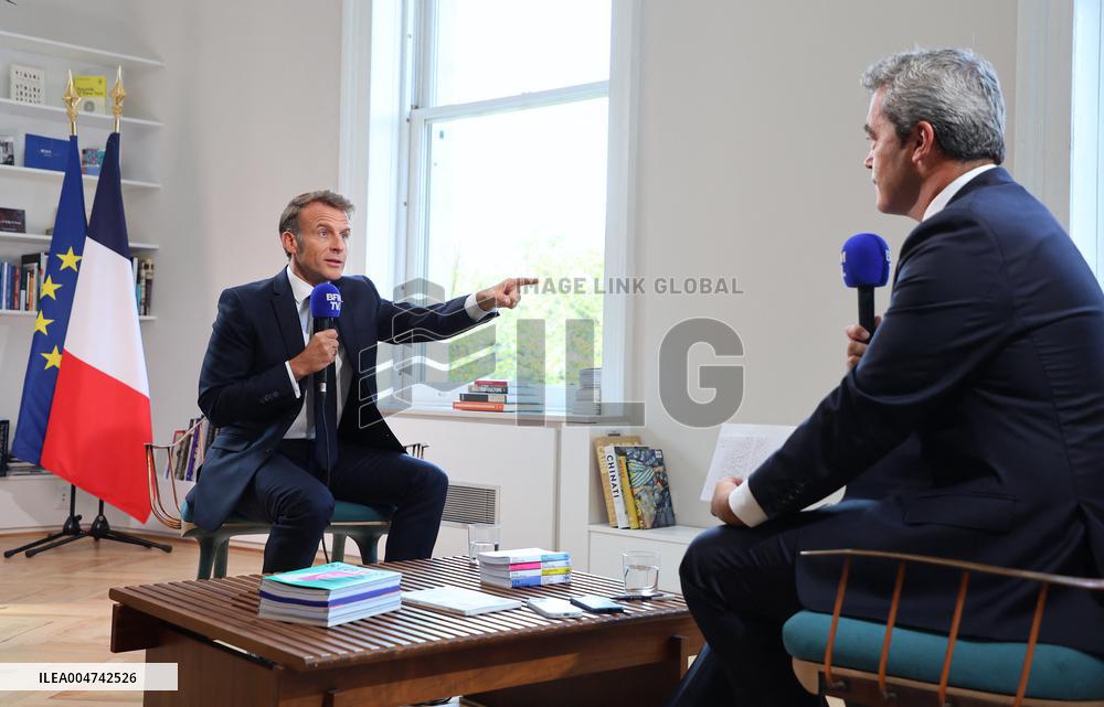 Emmanuel Macron Interviewed On BFMTV - NYC