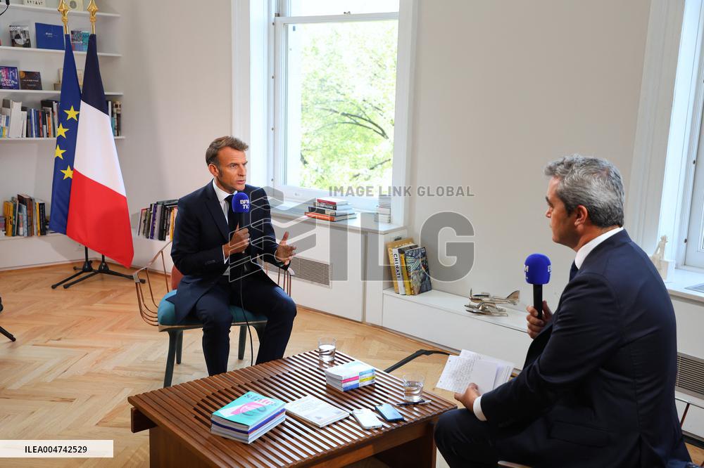 Emmanuel Macron Interviewed On BFMTV - NYC