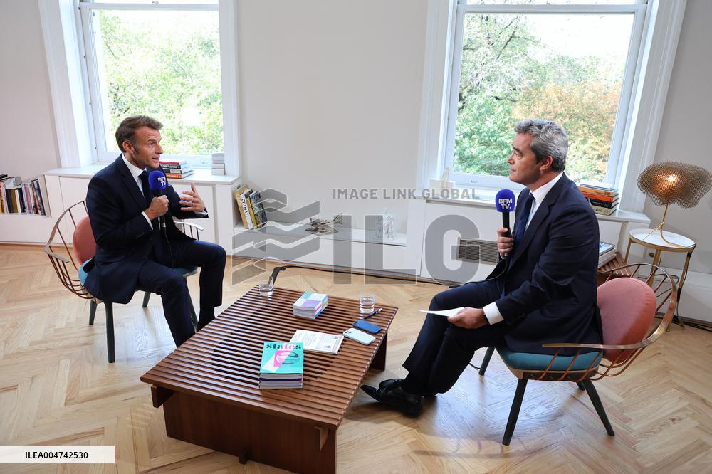 Emmanuel Macron Interviewed On BFMTV - NYC