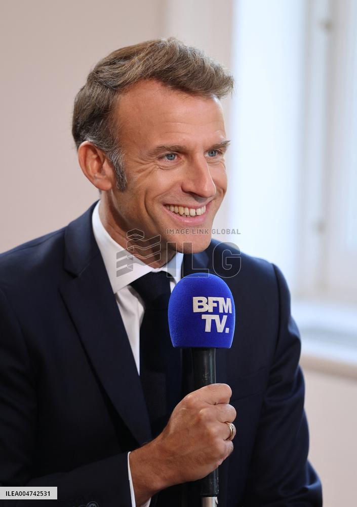 Emmanuel Macron Interviewed On BFMTV - NYC