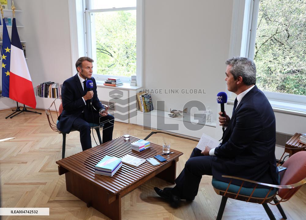 Emmanuel Macron Interviewed On BFMTV - NYC
