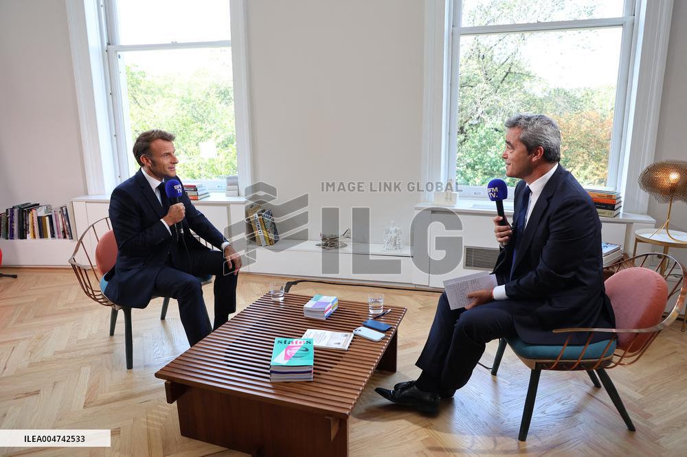 Emmanuel Macron Interviewed On BFMTV - NYC