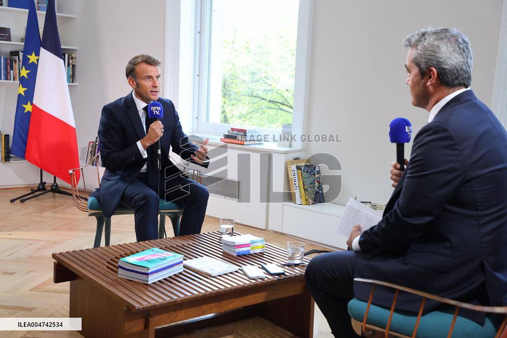 Emmanuel Macron Interviewed On BFMTV - NYC