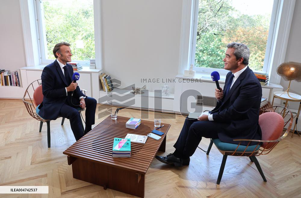Emmanuel Macron Interviewed On BFMTV - NYC