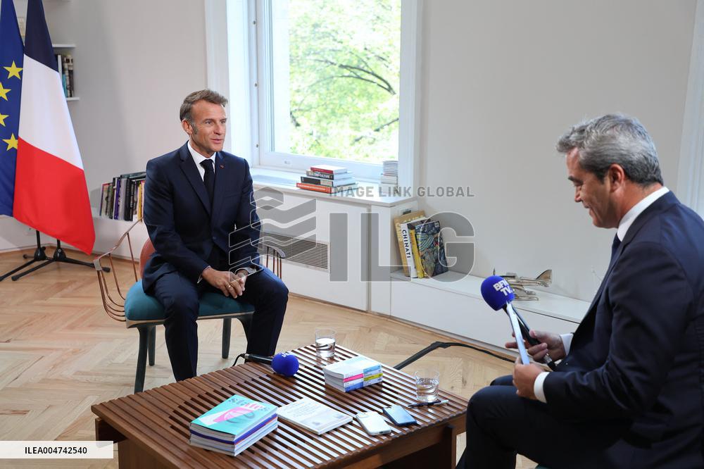 Emmanuel Macron Interviewed On BFMTV - NYC