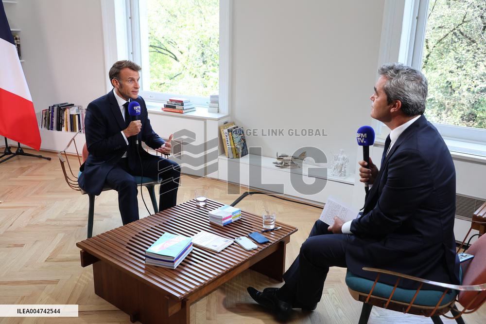Emmanuel Macron Interviewed On BFMTV - NYC