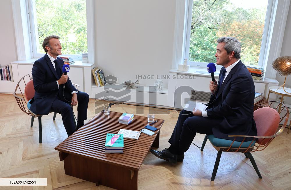 Emmanuel Macron Interviewed On BFMTV - NYC