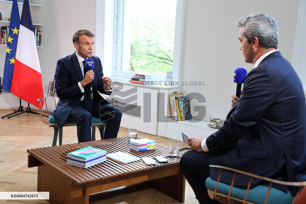 Emmanuel Macron Interviewed On BFMTV - NYC
