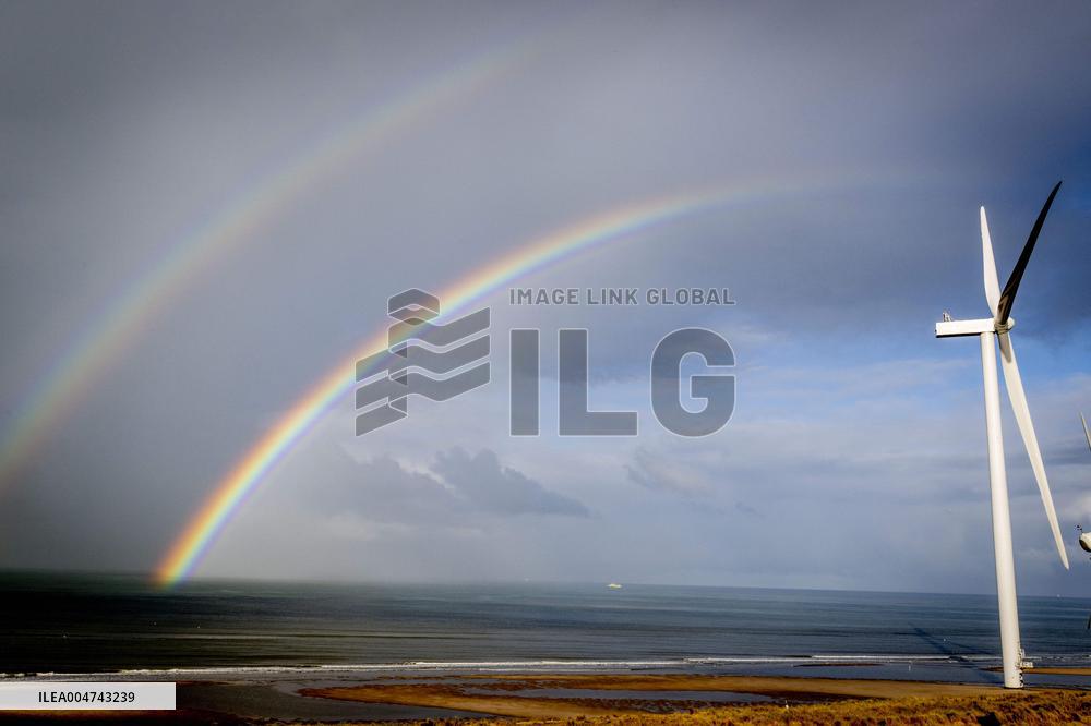 Double Rainbow over Wind Turbines - Rotterdam