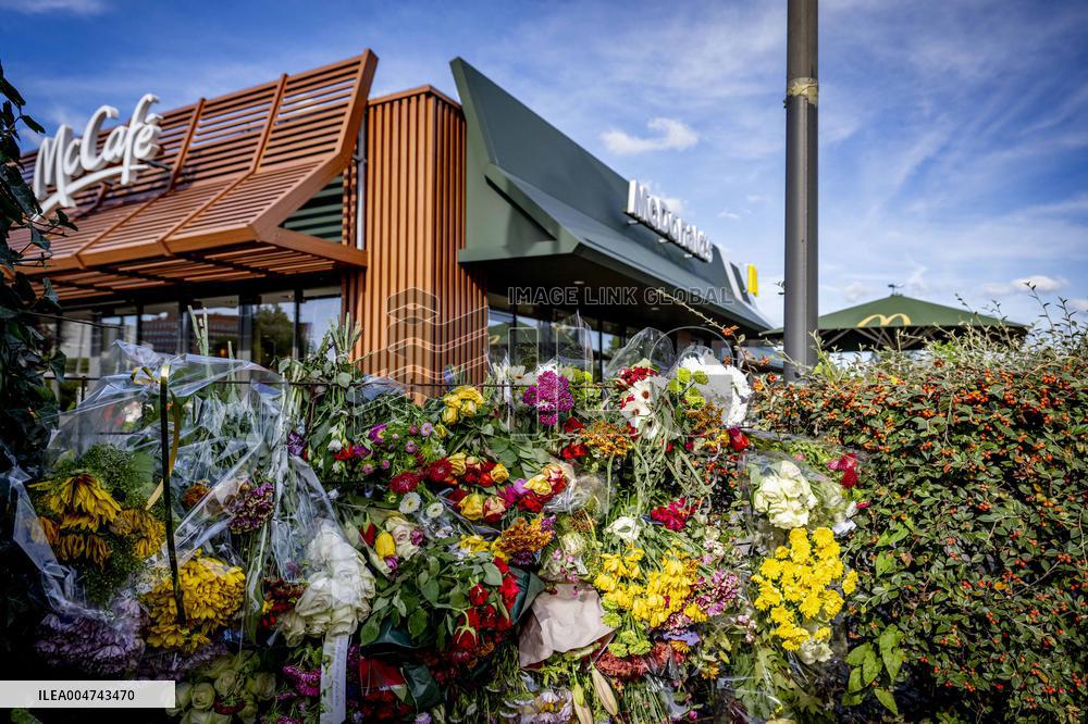 Flowers At McDonald's Where 15-Year-Old Was Killed By Police - Netherlands