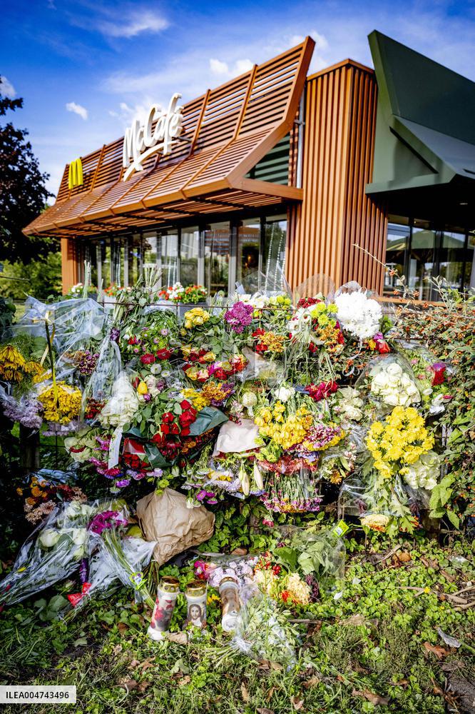 Flowers At McDonald's Where 15-Year-Old Was Killed By Police - Netherlands