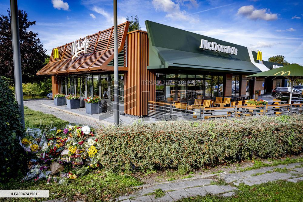 Flowers At McDonald's Where 15-Year-Old Was Killed By Police - Netherlands