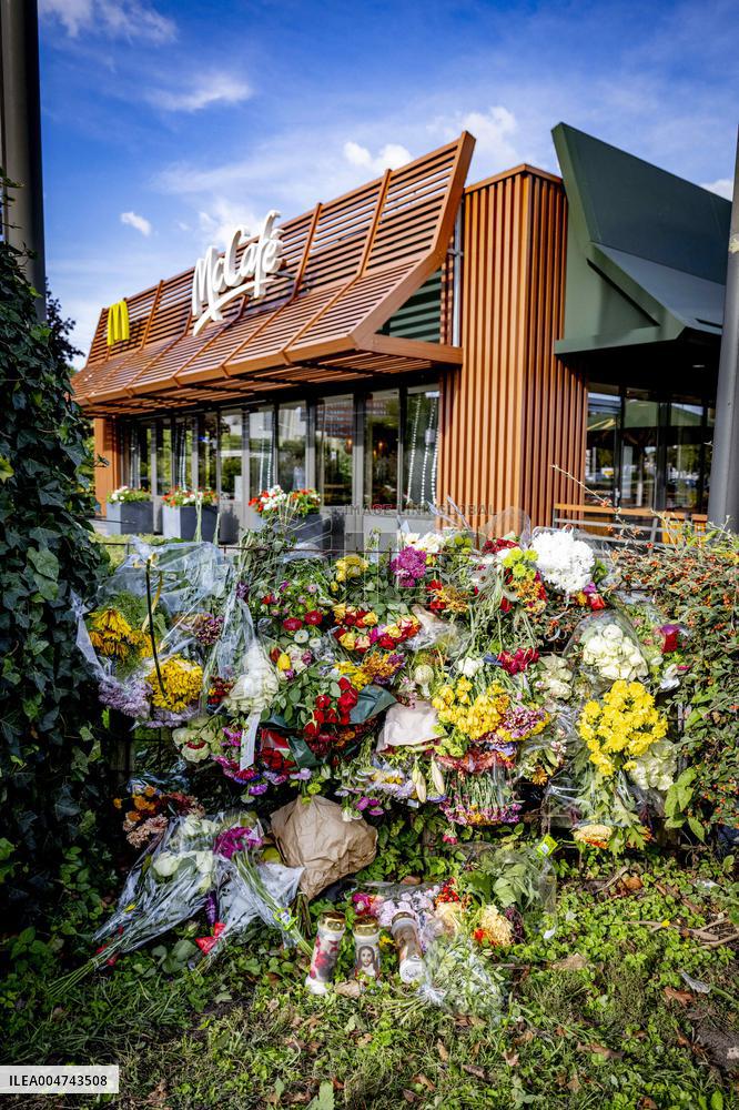 Flowers At McDonald's Where 15-Year-Old Was Killed By Police - Netherlands