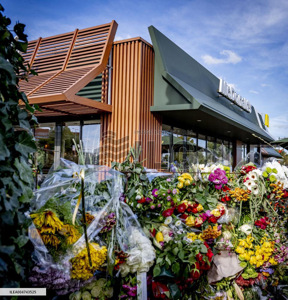 Flowers At McDonald's Where 15-Year-Old Was Killed By Police - Netherlands