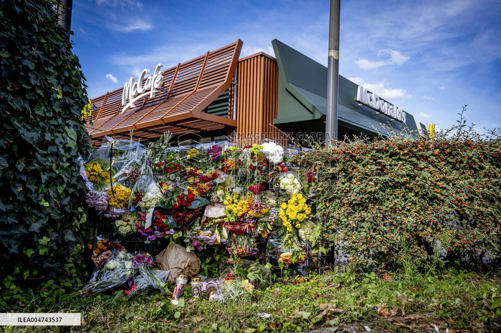 Flowers At McDonald's Where 15-Year-Old Was Killed By Police - Netherlands