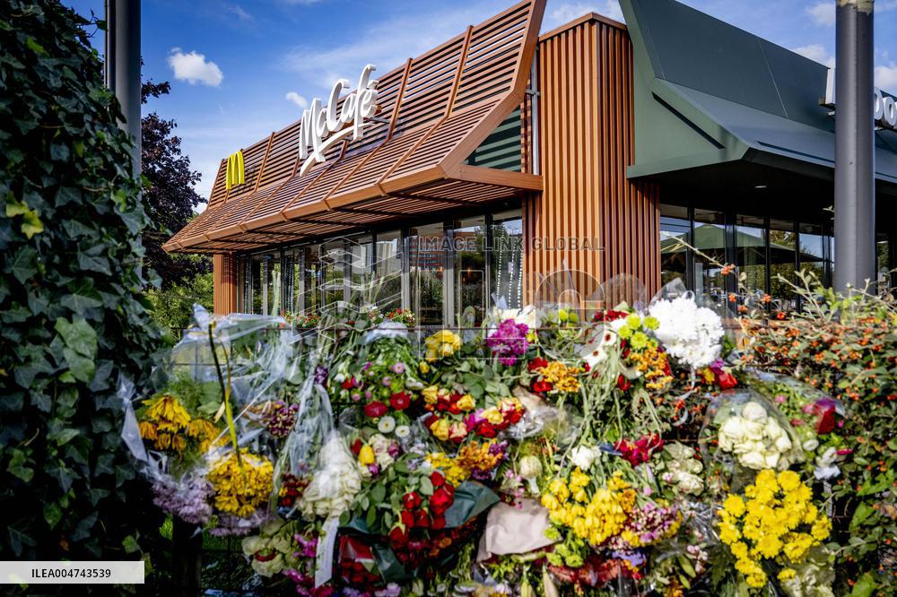 Flowers At McDonald's Where 15-Year-Old Was Killed By Police - Netherlands