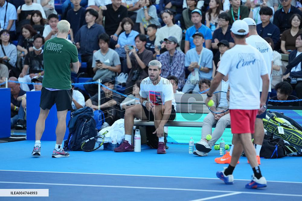 Carlos Alcaraz And Taylor Fritz Engage In Intense Training Session - Tokyo