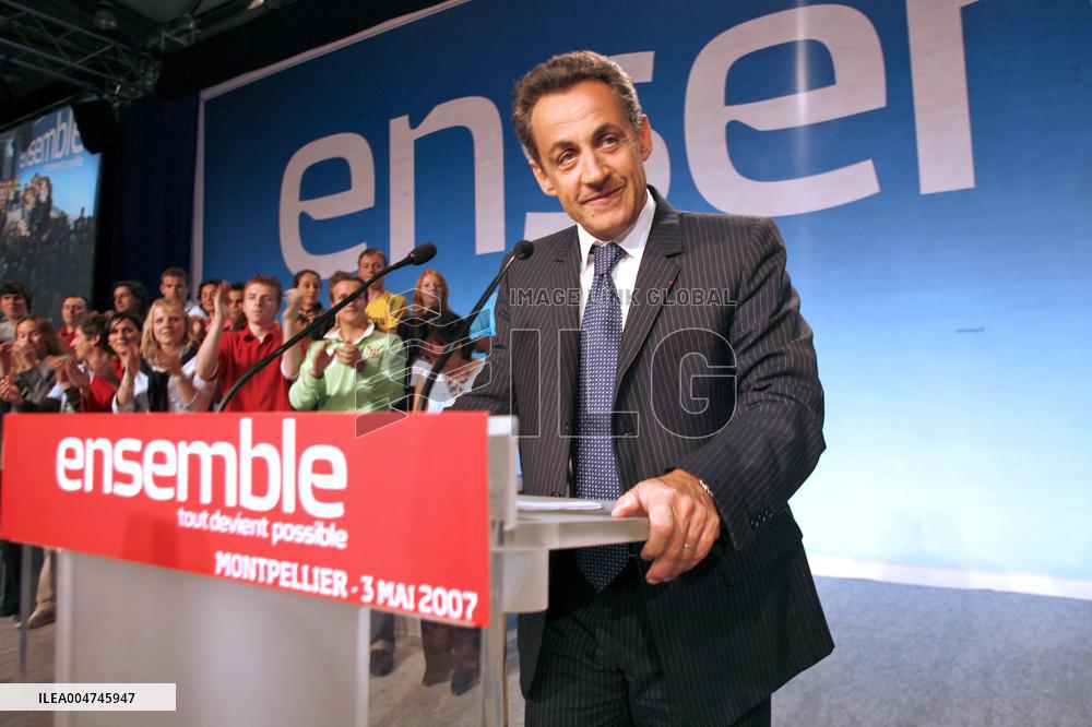 Nicolas Sarkozy holds a meeting in Montpellier