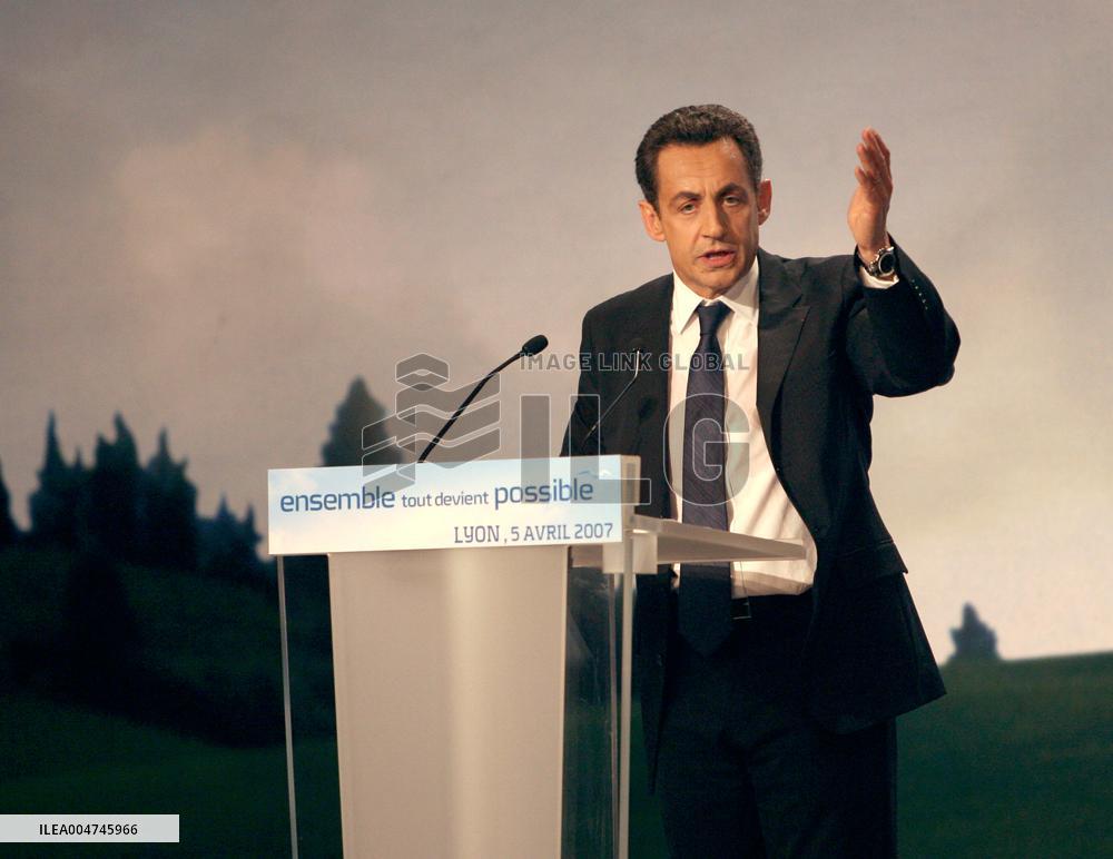 Nicolas Sarkozy holds a meeting in Lyon