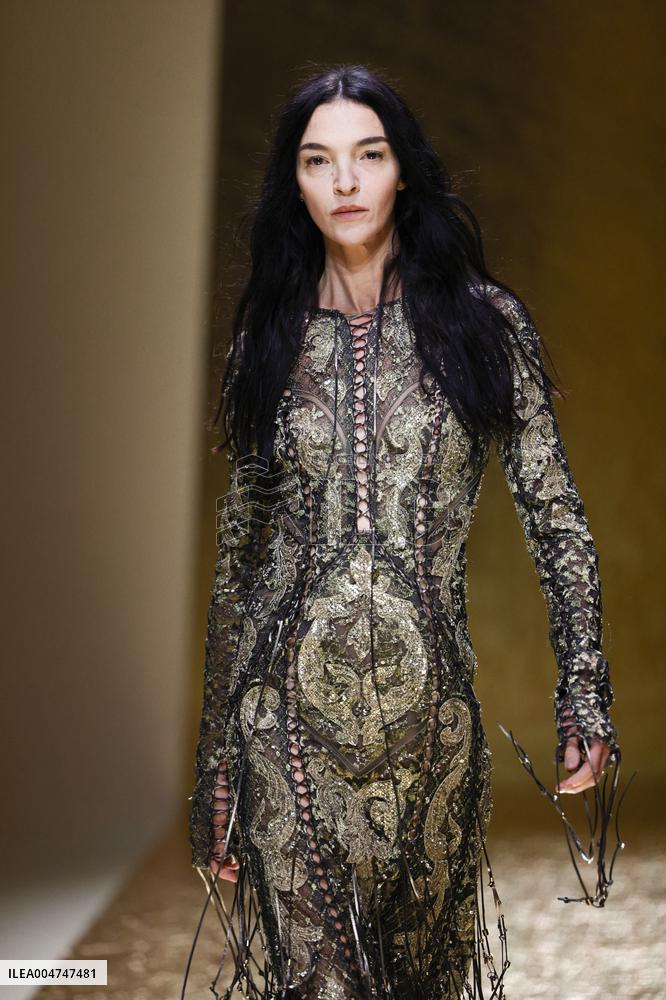 MFW Maria Carla Boscono walks the runway at the Roberto Cavalli MP