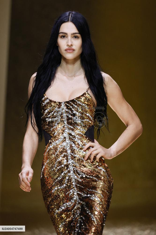 MFW Amelia Gray Hamlin walks the runway at the Roberto Cavalli MP