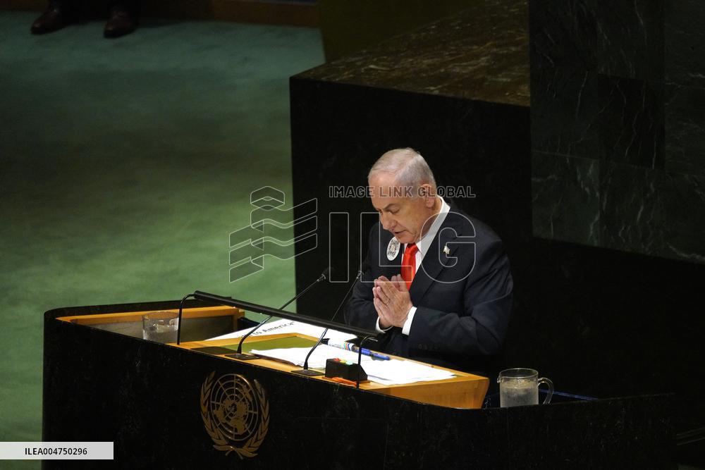 UNGA - Benjamin Netanyahu Delivers A Speech - NY -