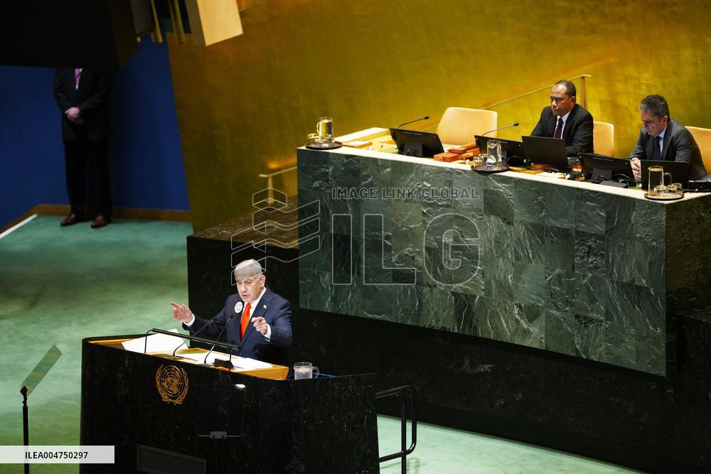 UNGA - Benjamin Netanyahu Delivers A Speech - NY -