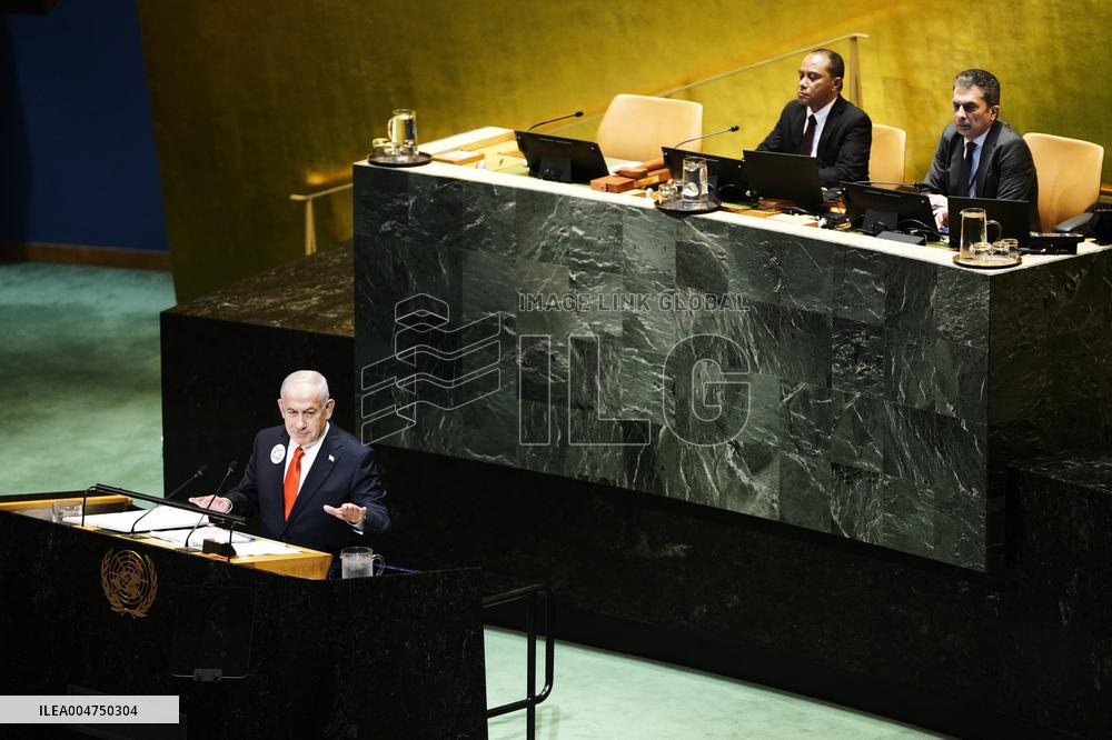 UNGA - Benjamin Netanyahu Delivers A Speech - NY -