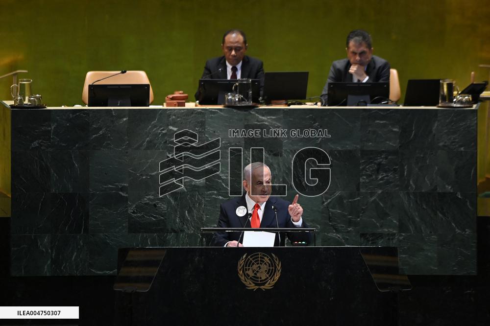 UNGA - Benjamin Netanyahu Delivers A Speech - NY -