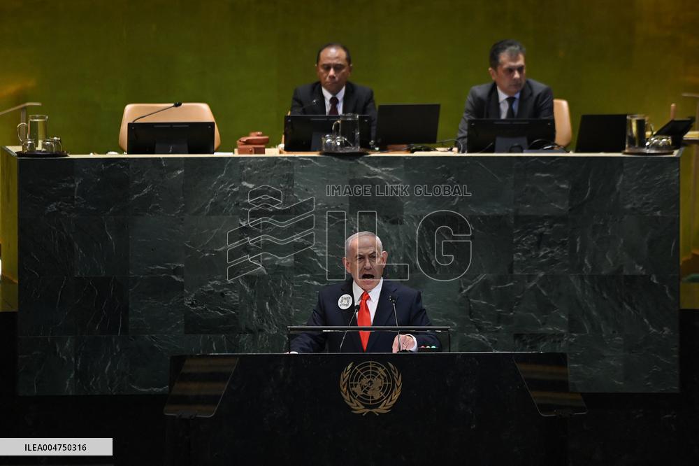 UNGA - Benjamin Netanyahu Delivers A Speech - NY -