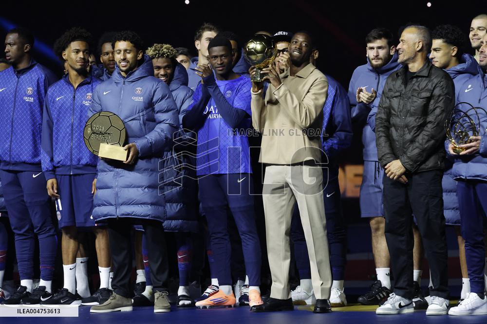 Ousmane Dembele Presents Ballon d'Or At PSG v Auxerre Match - Paris