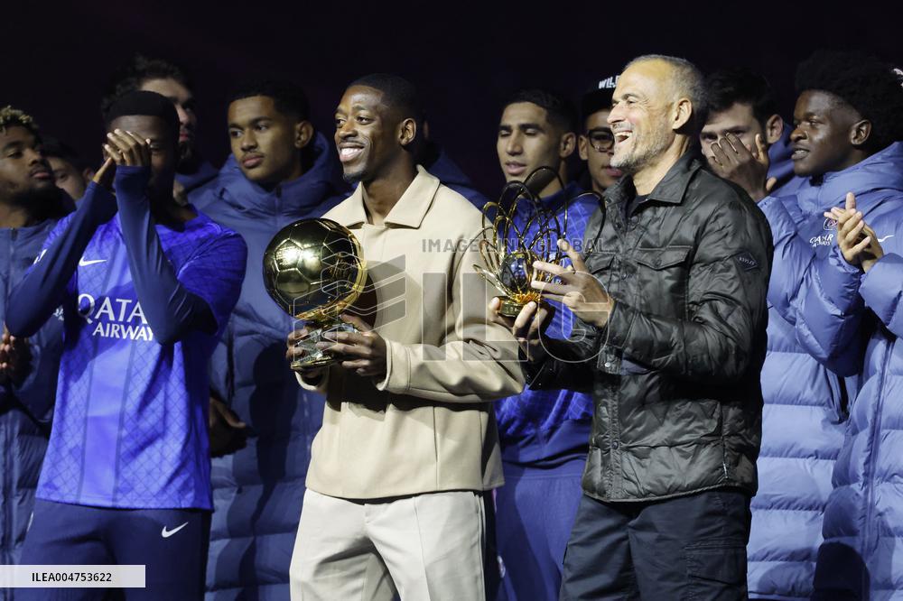 Ousmane Dembele Presents Ballon d'Or At PSG v Auxerre Match - Paris