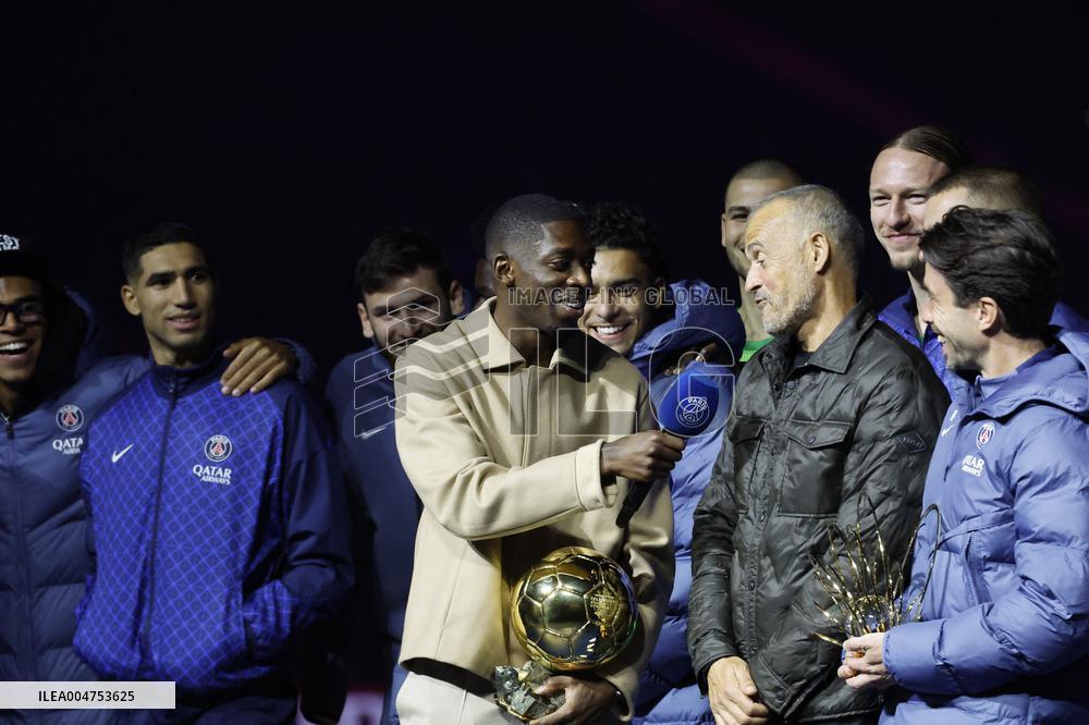 Ousmane Dembele Presents Ballon d'Or At PSG v Auxerre Match - Paris