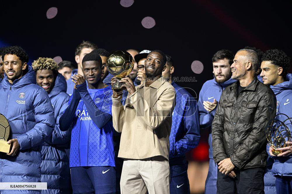 Ousmane Dembele Presents Ballon d'Or At PSG v Auxerre Match - Paris