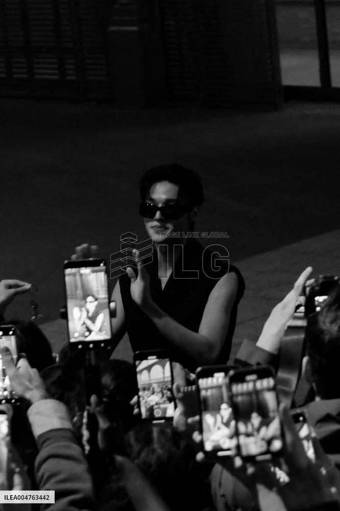 PFW - Wooyoung Enjoys Moment With Fans While Leaving Courreges Show