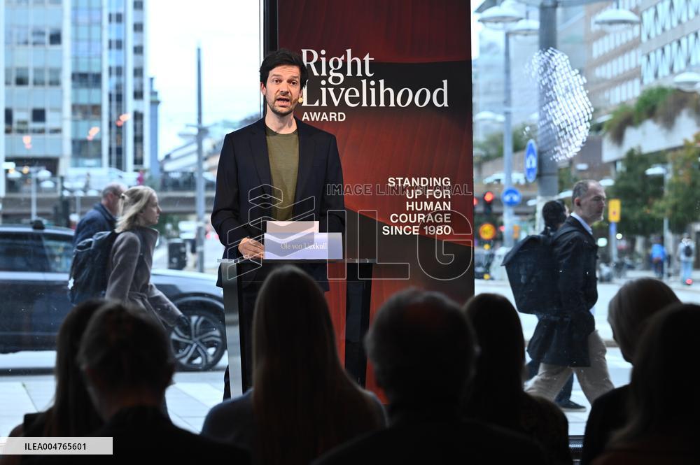 RIGHT LIVELIHOOD AWARD ANNOUNCEMENT