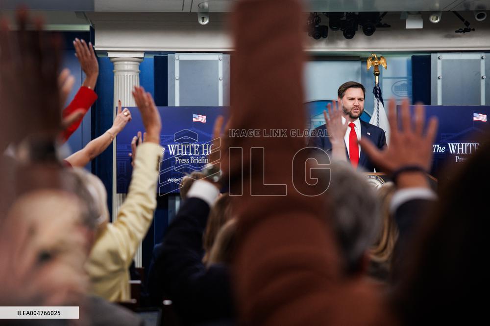 DC: Vice President JD Vance speaks in White House Press Briefing Room
