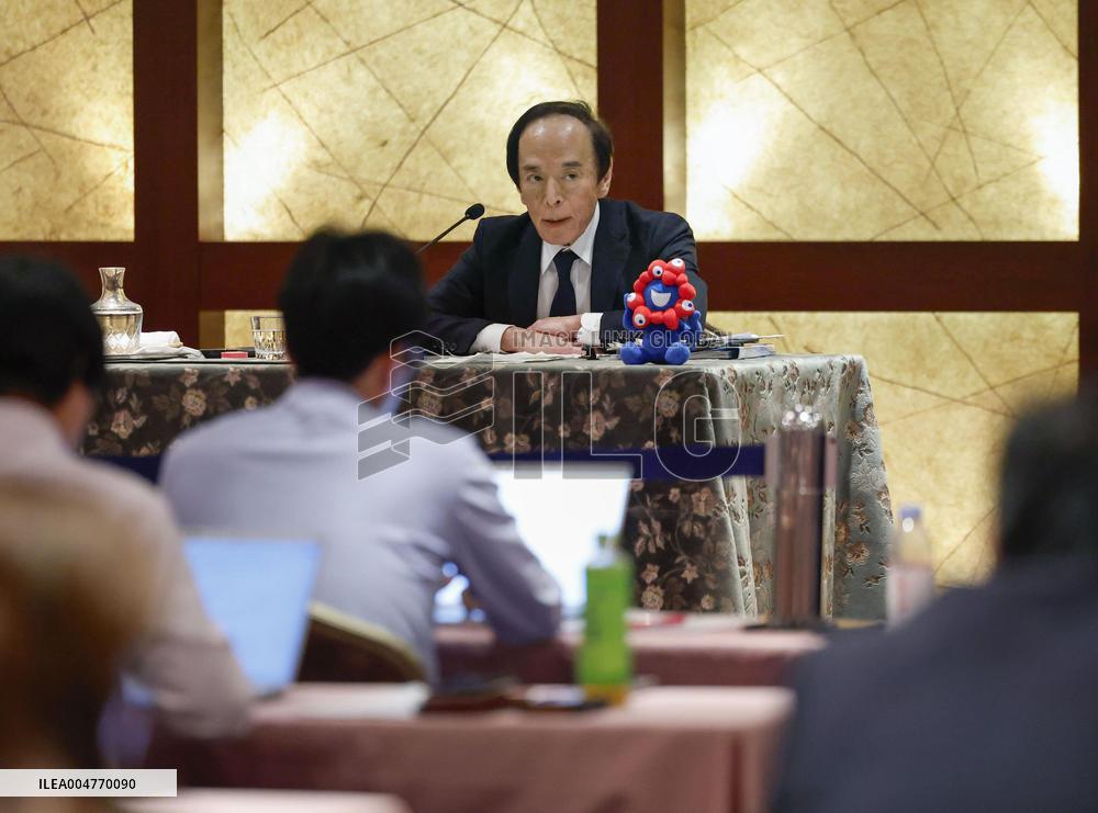 BOJ chief meets press in Osaka